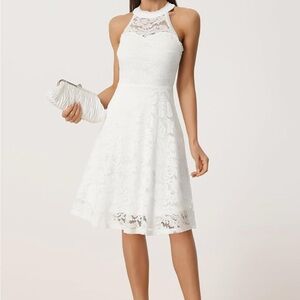 Allegra K White‎ Halter A-Line Midi Dress